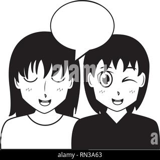 anime girls talking Stock Vector