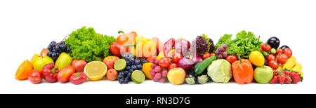 Panorama bright vegetables and fruits isolated on white background. Stock Photo