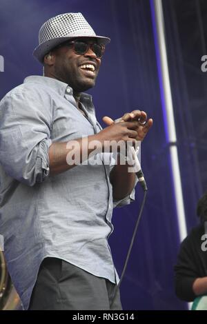 Tariq Trotter, better known as Black Thought is shown performing on stage during a 'live' concert appearance with The Roots. Stock Photo