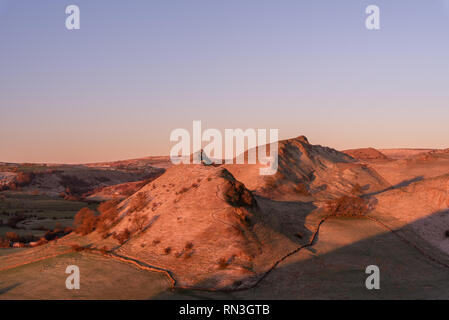 Sunrise on Parkhouse Hill and Chrome Hill from Hitter Hill in the Peak District National Park. Stock Photo