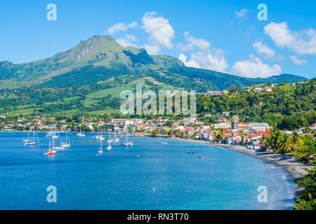 Saint Pierre Caribbean bay in Martinique beside Mount Pelée volcano Stock Photo