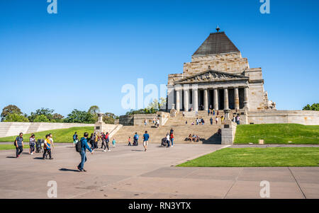 2nd January 2019, Melbourne Australia : View of the Shrine of Remembrance with people and tourists in Melbourne Victoria Australia Stock Photo
