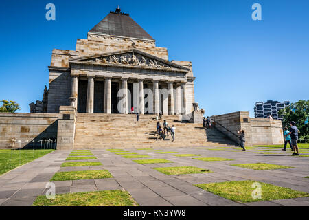 2nd January 2019, Melbourne Australia : View of the Shrine of Remembrance with people and tourists in Melbourne Victoria Australia Stock Photo