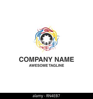 abstract logo with hand graphics and gears. vector logo template ready for use Stock Vector