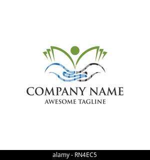 abstract logo with hand graphics and book. education symbol. vector logo template ready for use Stock Vector