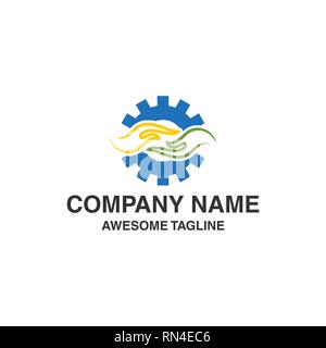 abstract logo with hand graphics and gears. vector logo template ready for use Stock Vector