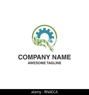 abstract logo with hand graphics and gears. vector logo template ready for use Stock Vector
