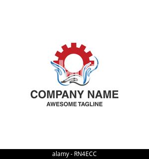 abstract logo with hand graphics and gears. vector logo template ready for use Stock Vector