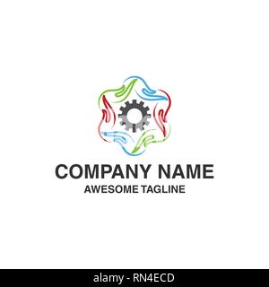 abstract logo with hand graphics and gears. vector logo template ready for use Stock Vector