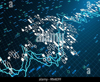 Economic stock market data and Bitcoin, economic charts and statistics Stock Photo