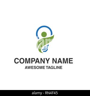 bulb lamp people leaf logo. nature idea innovation symbol. logo template ready for use Stock Vector