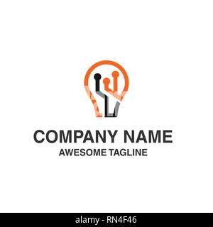 bulb lamp technology logo. innovation idea tech symbol. logo template ready for use Stock Vector