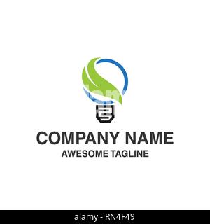 bulb lamp leaf logo. nature idea innovation symbol. logo template ready for use Stock Vector