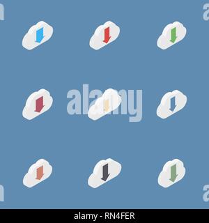 Icons clouds with an arrows different shapes. Flat 3D isometric style, vector illustration. Stock Vector