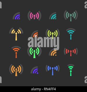 Set of wireless icons with different levels of communication. Flat style, vector illustration. Stock Vector