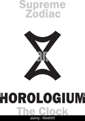 Astrology Alphabet: HOROLOGIUM (The Clock / The Chronometer), constellation Cepheus. Sign of Supreme Zodiac (External circle). Hieroglyphics sign. Stock Vector