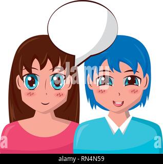 anime girls talking Stock Vector