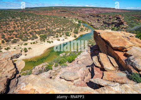 Hiking the canyon. natures window loop trail, kalbarri national park, western australia Stock Photo