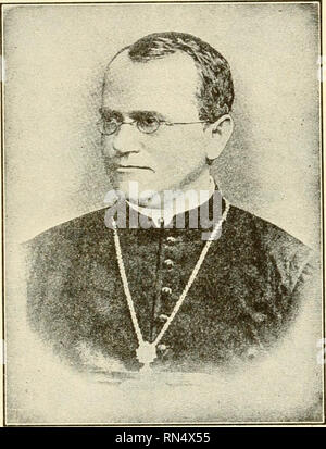 . Animal biology. Zoology; Biology. INHERITANCE IN ORGANISMS 557 and might appear either black or red, depending upon which showed itself. The one which appeared would be a phenotypic character. 597. Mendel.—The first scientific explanation of the manner in which inherited characters are passed on was given by Gregor Johann Mendel (Fig. 383), an Austrian peasant boy who became a monk and abbot in the monastery at Briinn and who lived from 1822 to 1884. In the mon- astery garden he experimented with the inheritance of characters in garden peas and formulated laws of inheritance which have come  Stock Photo