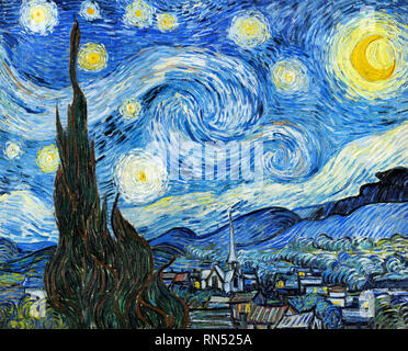 The starry night, 1889, painting by Vincent van Gogh, MOMA, museum of ...