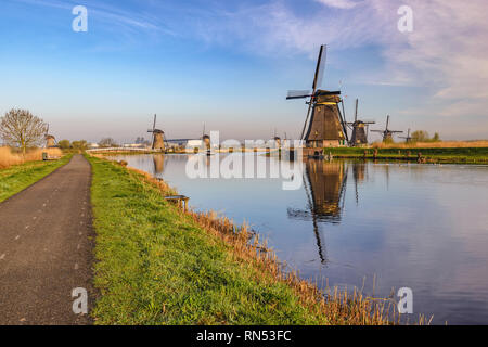 Rotterdam Netherlands, Dutch Windmill at Kinderdijk Village Stock Photo