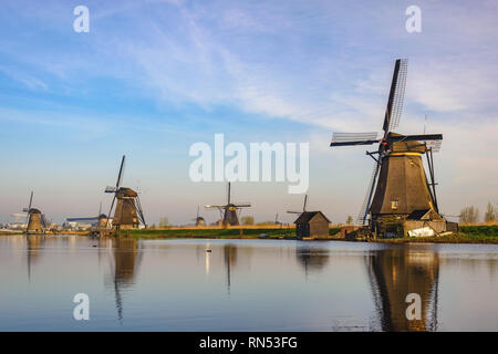 Rotterdam Netherlands, Dutch Windmill at Kinderdijk Village Stock Photo