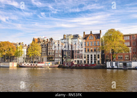 Amsterdam Netherlands, city skyline Dutch house at canal waterfront Stock Photo