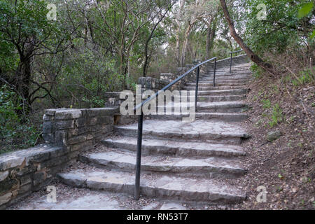 Stone Stairs Curving to the Right During an Early Morning Stock Photo