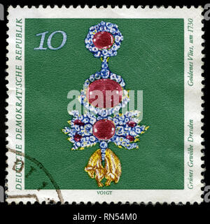 Postmarked stamp from the East Germany (DDR)  in the Treasures of the Green Vault, Dresden series issued in 1971
