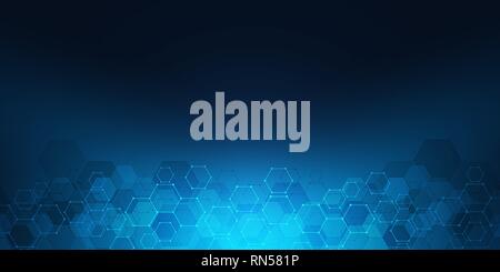 Geometric background texture with molecular structures and chemical engineering. Abstract background of hexagons pattern. Vector illustration for Stock Vector
