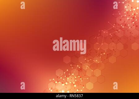 Abstract geometric texture with molecular structures and neural network. Molecules DNA and genetic research. Plexus background. Vector illustration Stock Vector