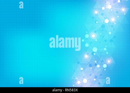 Abstract geometric texture with molecular structures and neural network. Molecules DNA and genetic research. Plexus background. Vector illustration Stock Vector
