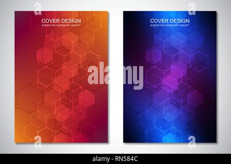 Vector template for cover or brochure, with hexagons pattern and technological background. Abstract geometric texture and hi-tech digital background. Stock Vector