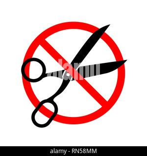 Scissors with red forbidden sign. Do not cut prohibition icon. Stop ...