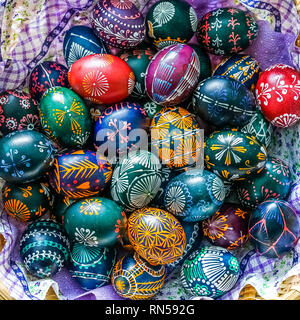 Traditional lithuanian colorful easter eggs natural coloring with bees wax Stock Photo
