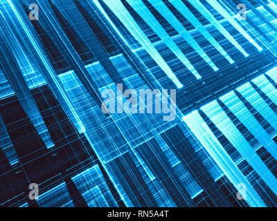 Blue glowing diagonal grid - abstract computer-generated illustration. Technology or sci fi background with straight lines. For covers, web design, po Stock Photo