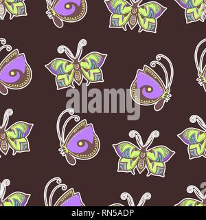 Abstract butterflies seamless pattern, hand drawing, textile print, vector illustration. Patterned colorful pastel insect with wings and white stroke  Stock Vector