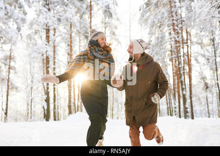 Carefree Couple Enjoying  Winter Stock Photo