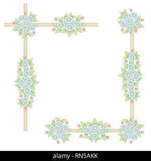 Two different floral corner frames with pastel color daisies isolated on white background Stock Vector