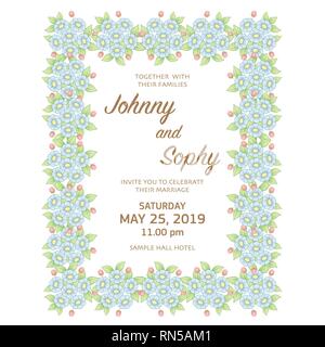 Pastel color daisies flower frame with invitation sample text Stock Vector