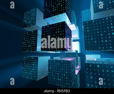 Cube Intelligent Technology, Binary Code, Network Program and Data Stock Photo