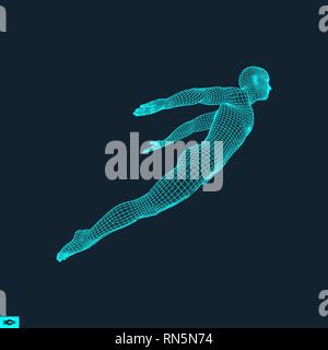 Hovering in Air. Man Floating in the Air. 3D Model of Man. Human Body. Design Element. Vector Illustration. Stock Vector