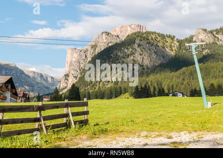 Glimpse of Selva di Val Gardena, Wolkenstein in Gröden, Val Gardena, Bolzano, Trentino Alto Adige, Italy Stock Photo