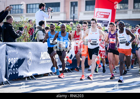 Monaco. 17th Feb, 2019. Leader group at Monaco Run 5km Herculis. (Power consumption combined: 22.2 kWh/100 km, combined CO2 emissions: 0 g/km, power consumption combined: 22.2 kWh/100km, CO2 emissions combined: 0g/km) GES/Sport General/Laureus World Sports Awards 2019, 17.02.2019 Sports: Laureus World Sports Awards 2019, February 17, 2019 | usage worldwide Credit: dpa/Alamy Live News Stock Photo