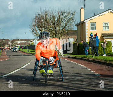 Carrigaline, Cork, Ireland. 17th February, 2019.  Wheelchair athlete Gerry Forde who took part in the annual  Tommy Ryan Memorial  five mile road race at Carrigaline, Co. Cork Credit: David Creedon/Alamy Live News Stock Photo