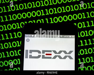 Ukraine. 17th Feb, 2019. IDEXX Laboratories, Inc. logo seen displayed on a smart phone. Credit: Igor Golovniov/SOPA Images/ZUMA Wire/Alamy Live News Stock Photo