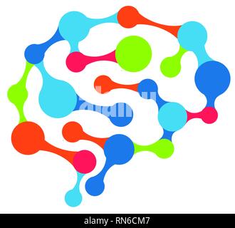 Brain network with colorful connected dots Stock Photo