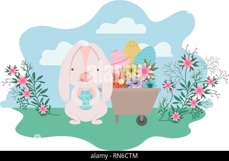 bunny on landscape with easter egg icon Stock Vector
