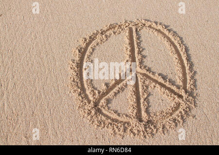 Peace symbol drawn at Melasti beach in Bali, Indonesia Stock Photo