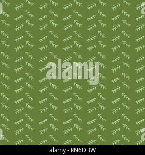 Vector mimicking folk herringbone stitching repeat seamless pattern. Light blue hand drawn tribal lines and stripes, on green background. Stock Vector